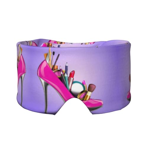 靴とメイクアッププリント スリープマスク 男女兼用 ソフトアイカバー 防音 睡眠 イヤーマフ ヘッドバンド 旅行 昼寝