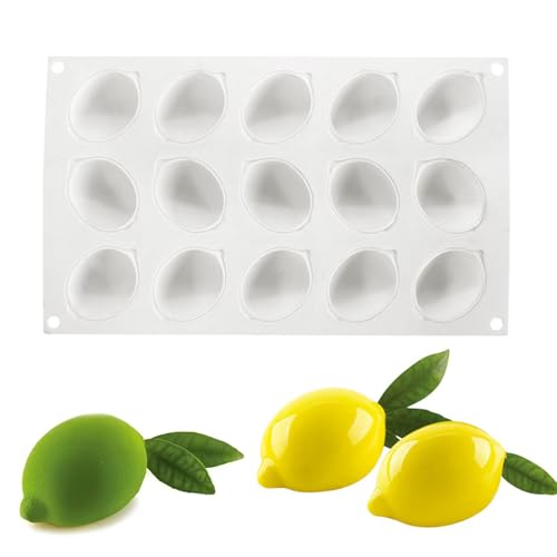 Srvauyea Moules en Silicone Citron, 15 Trous Moule à Desserts au Citron, Moule en Silicone 3D en Forme de Citron pour Muffins, Cupcakes, Gâteaux, Pudding, Glaçons et Gelées