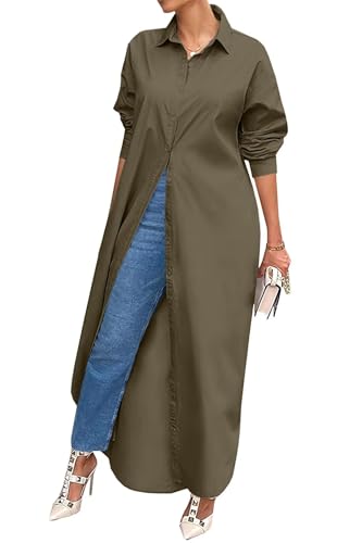 Image of Choichic Shirt Dresses for Women Casual Long Sleeve Cotton Button Down Maxi Dresses