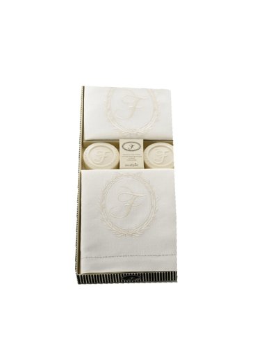 Mud Pie Initials Cosmopolitan Home Linen Towels and Round Soap Set, Letter F