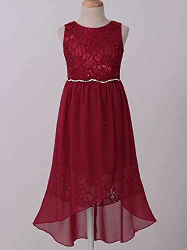 Sywiyi Kids Girls Floral Lace Wedding Junior Bridesmaid Dress High Low Chiffon Pageant Ball Gown3