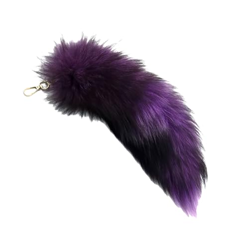 SDYHTS Fox Tail Keychain - 40cm Soft Plush Furry Tail Luxury Backpack Charm for Cosplay & Therian Gifts Unique Fluffy Keychain (Purple)