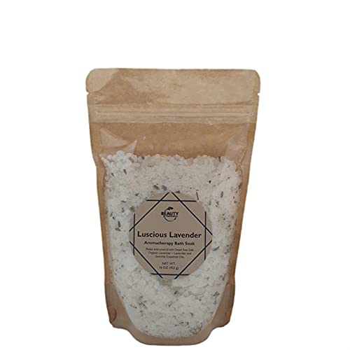 Beauty by Francesca – Organic Lavender Aromatherapy Bath Salt – All Natural Relaxing Bath Soak with Essential Oils, Dead Sea Salt, Jojoba Oil and Organic Lavender 16oz