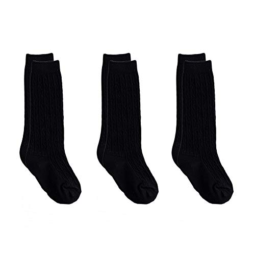Yenzat Toddler Knee High Tube Socks Girls Boys Cable Knit Long Stockings Black 2T-3T 3 Pairs image 5