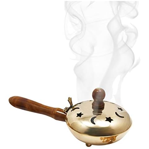 diollo Brass Charcoal Incense Burner, Loban, Sambrani Dhoop, Resin & Home Office Temple Prayer Butler Cover