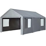 【アップグレード版】 ガレージテント カーポート 3×6m メッシュ窓 2カラー 車 収納 パイプ車庫 大型 物置 工具不要 (グレー)