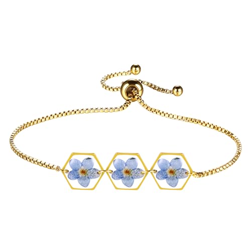 Bracelet Alaska Flongo en véritable myosotis sauvage fait main et résine