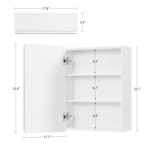 Image of TEENFON Medicine Cabinet Mirror with 2 Adjustable Shelves, Bathroom Mirror with Storage, Recessed or Wall Mount Bathroom Cabinet, Wood Bathroom Wall Cabinet, White, 23.6'' x 17.7''