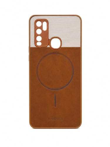 Image of Bintage Mac Safe Design Hard Slim Back Case | Soft Border Camera Protect | Dual PU Leather Finish Back Cover Compatible for Vivo Y30 / Vivo Y50 - White & Brown