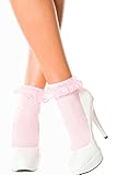 Music Legs Opaque Anklet with Ruffled Lace Top (Pink)