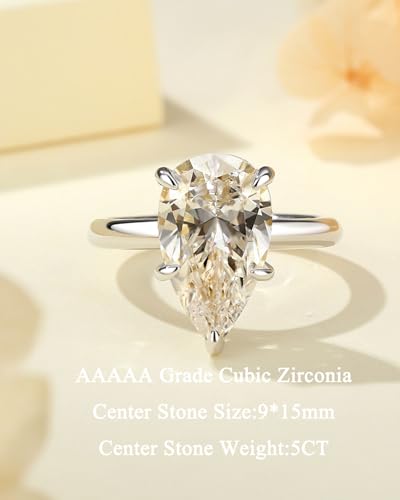 3.5CT/5CT Pear Shaped Engagement Ring,Solitaire Pear Engagement Rings for Women,S925 Sterling Silver Promise Wedding Ring2