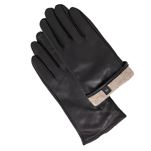 CANDOR AND CLASS Womens Cashmere Lined Sheepskin Leather Gloves Touchscreen Winter Leather Gloves for Women Gift Box (WCA21-BK-L)