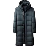 Ownwfeat Chaqueta larga acolchada de invierno para hombre, de plumón de pato, ligera, cálida, azul marino, L Tall