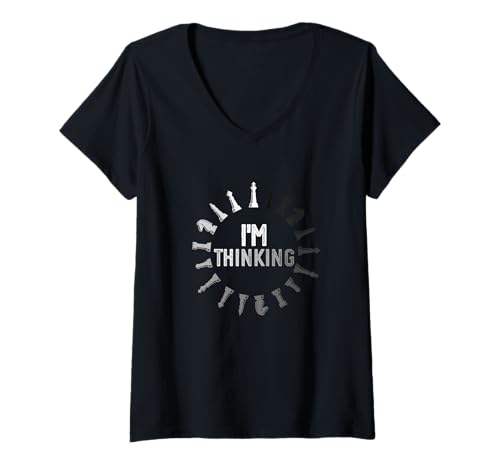 Donna I'm Thinking Chess Pieces Scacchi Giocatore Gioco Umorismo Gamer Maglietta con Collo a V