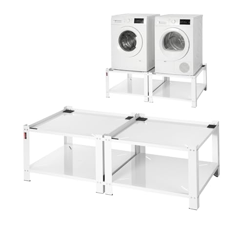 La mejor comparación de lavadora secadora Top 5. 43 VEVOR Pedestal para lavadora y secadora, 41 cm de alto, 70 x 70 cm, con estante de almacenamiento, capacidad de carga de 317 kg, patas antideslizantes, ajuste universal, blanco,...