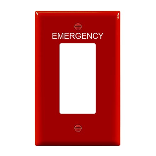 Image of ENERLITES Decorator Light Switch or Receptacle Outlet Wall Plate with Emergency Label, Mid-Size 1-Gang 4.88 inch x 3.11 inch, Unbreakable Polycarbonate Thermoplastic, UL Listed, 8831M-ER, Red