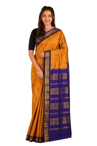 Image of Pure Kalyani Cotton Saree | Zari Border & Blouse Piece - Lata Gadwal Design | Traditional Saree
