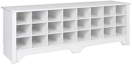 Prepac 24 Shoe Cubby Wide Hall Bench, 15.5" D x 60" W x 20.25" H, White