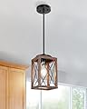 DEWENWILS Farmhouse Pendant Light, Metal Hanging Light Fixture with Wooden Grain Finish, 48 Inch Adjustable Pipes for Flat and Slop Ceiling, Kitchen Island, Bedroom, Dining Hall, E26 Base
