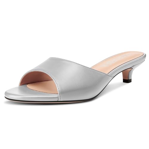Image of TNYNFBEB Womens Low Kitten Heel Open Toe Sandals Mules Shoes Slingback Prom Party Dress Summer 1.4 Inches Heels