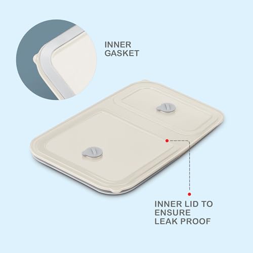 Image of MILTON Meal Safe 2 Inner Stainless Steel Tiffin Box for School with Steam Release Plug | PU Insulated, Leak-Proof, Food Grade I Lunch Box for Kids Boys, Girls with Snap Lock Lid, 465 ml, Ivory