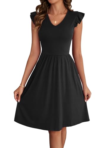 Image of HELYO Women's Summer Dresses Cute V Neck Ruffle Sleeve Cocktail Short Work Casual Dress with Pockets 648