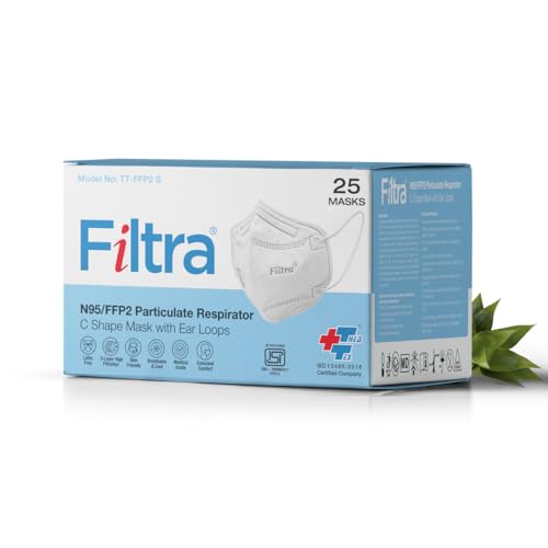 Image of Filtra N95 Mask with Ear Loops | FFP2 Mask with Ear Loops | BIS Certified | 5 Layer N95 Mask | Thick Ear Loops | High Filtration | (Box of 25 Masks)