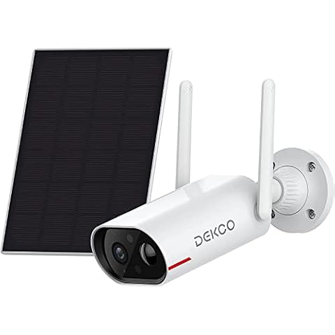 DEKCO 2K Überwachungskamera Aussen Akuu mit Solar, Überwachungskamera außen WLAN mit Nachtsicht, Kamera überwachung Outdoor +Solarpanel, PIR-Personenerkennung, 2-Wege-Audio,IP65 Wasserdicht, SD-Karten Cover