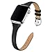 WFEAGL Leather Bands Compatible with Apple Watch 38mm 40mm 42mm 44mm, Top Grain Leather Band Slim & Thin Replacement Wristband for iWatch Series 5/4/3/2/1 (Black Band+Silver Adapter, 38mm 40mm)