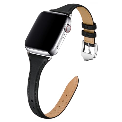 WFEAGL Compatible with Leather Apple Watch Band 41mm 40mm 38mm 42mm(series 11 10) Women, Top Grain Leather Strap Slim & Thin Replacement Wristband for iWatch Bands SE 3 2 1, Series 11 10 9 8 7 6 5 4 3 2 1