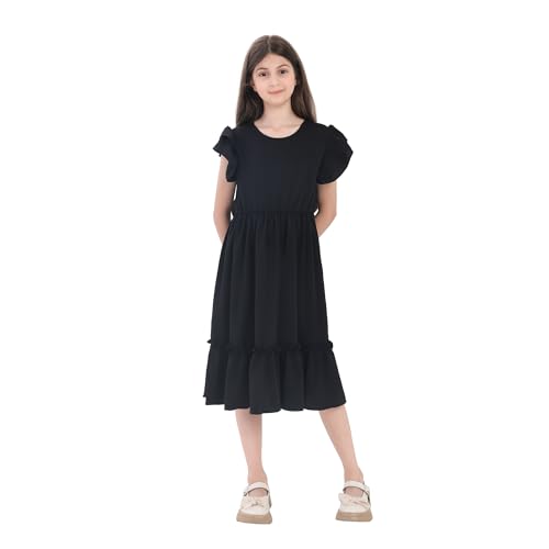 Teen Girls Dresses - Kids Double Layer Ruffle Sleeve Dress & Girls Boho Sleeveless Summer Midi Dress for 6-14 Years2