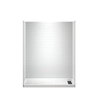 WOODBRIDGE 60 in. L x 32 in. W x 75 in. H Alcove Solid Surface Shower Combo Kits with Glue Up Shower Walls in Glossy White and Single Threshold Shower Base in White with Right Drain and Black Cover