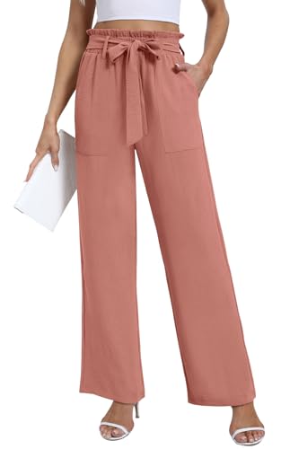 Wide Leg Pants for Women 2024 High Waisted Palazzo Pants with Pockets Adjustable Tie Knot Flowy Trousers2