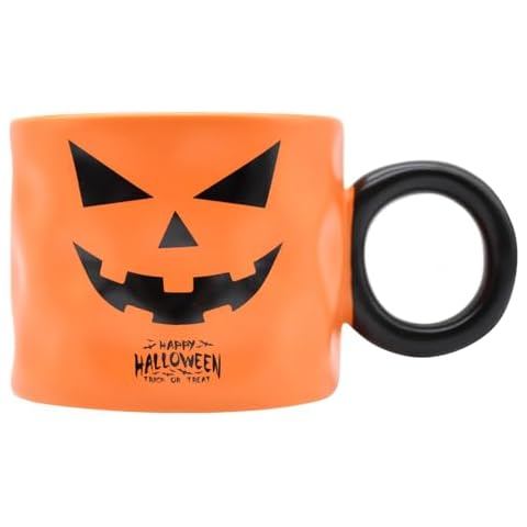 16 oz Halloween Pumpkin Mug with Spoon Decorations, Happy Halloween Pattern Mug Ceramic Spooky Pumpkin Coffee Cup Halloween Birthday Tabletop Drinkware Gifts for Adults Kids Women Cover