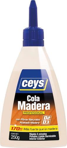 Ceys - Cola Madera Profesional - Adhesivo Carpintería Rápido y Resistente al Agua - Formato Biberón - Ideal para Muebles, Puertas y Bricolaje - 250g