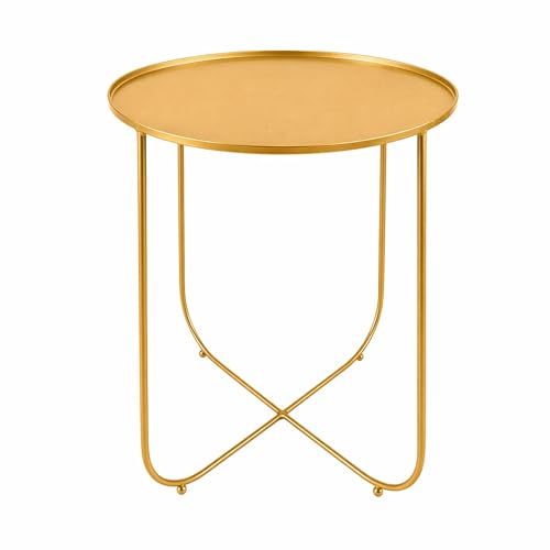 Image of Metal Side Table for Living Room | End Table, Coffee Table, Bedside Table, Plant Stand for Indoor Outdoor | Round Metal Table, Sofa Side Table (Anti - Rust) |No Assembly Required | Gold