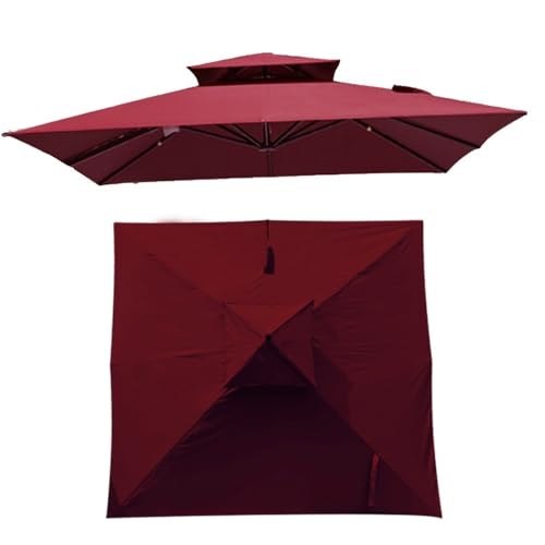 Toile De Parasol Déporté 3x3 Carré, Auvent De Remplacement Pour Parasol De Terrasse Carré À 2 Niveaux Et 8 Baleines, Housse Rechange Pour Parasol Déporté Carré...