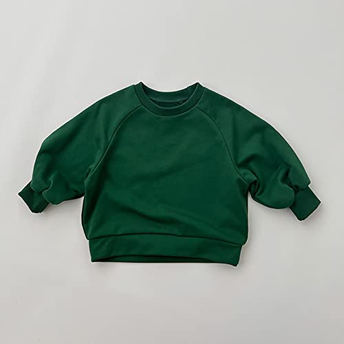 Generic Unisex Sweatshirt Pure Color Crew Neck Pullover Long Sleeve Soft Cotton Casual T-Shirt for Kids (Green, 4-5 Years)4
