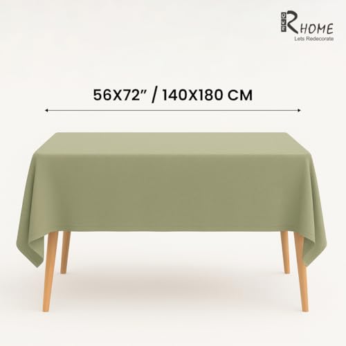 Image of R home 100% Cotton Solid Table Cover | 200 GSM Thick Fabric, Anti-Skid | Machine Washable & Reusable | Ideal for Dining Table & Centre Table, Easy Maintenance (Olive Green, 56 x 72 Inch)