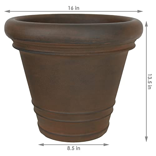 Sunnydaze Crozier 16-Inch Round Double-Walled Polyresin Planter With Fade - Resistant Rust Finish - Set Of 2 #TOP3