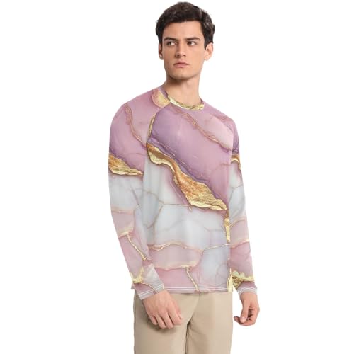 Marble White Pink Men's Rash Guard Shirts Comfortable Loose Mens Sun Shirts Protection Long Sleeve Hiking3