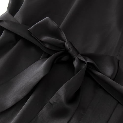 Image of Women's Long Bride Bridesmaid Robes with Lace Trim Embroidery Bridal Silky Satin Kimono Wedding Party Bathrobe