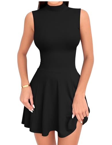 OQQ Women's Mini Dress Sleeveless Mock Neck Club Party A-line Dresses