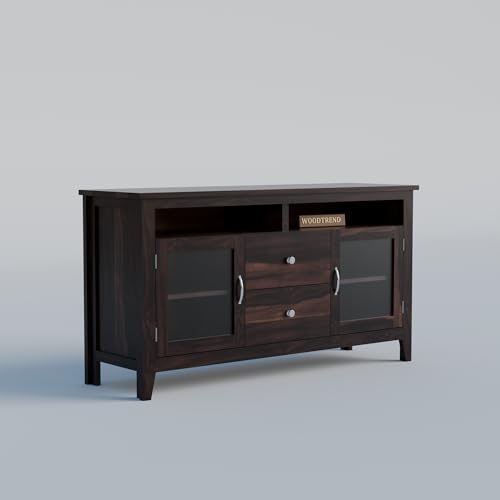 Image of Sheesham Wood TV Stand with 2 Door and 2 Drower and Shelf Storage Entertainment Unit Tv Cabinet for Living Room Home (Walnut Finish)