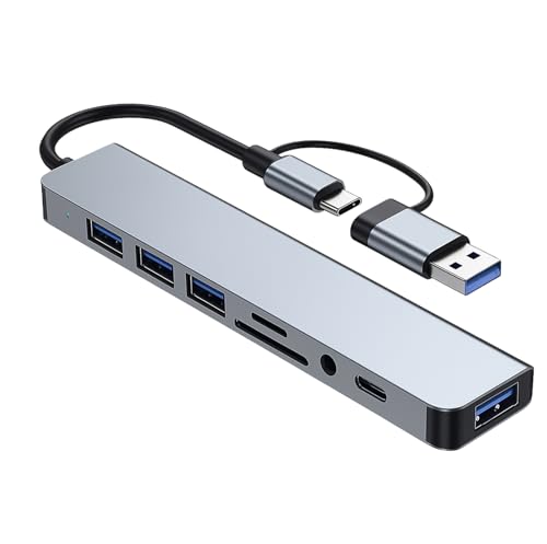 Leloco USB C Hub 8 in 1 USB Hub 3.0 Multiport Adapter mit TF/SD...