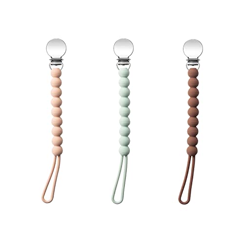 Image of 3Pcs Babies Pacifier Clips Holder Silicone Teething Clips Infant Teething Soothie Toy with One Piece Design Pacifier Toys for Baby Boys Girls Baby Shower Birthday Keepsake New Year Gift