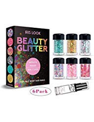 HITOP Cosmetic Chunky Body Glitter Festival Beauty Makeup Decoration, 6 Pack for Body Face Nail Hair Eyes or Lips & DIY Crafts with Long Lasting Free Fix Primer (6 Colors Set 8)