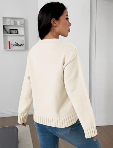 Image of ZAFUL Crew Neck Casual Knit Sweater for Women Cozy Long Sleeves Ribbed Knit Pullover Sweaters Jumper