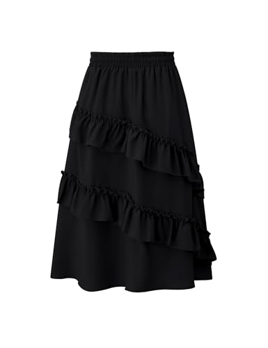 Image of Girls High Waisted Ruffle Maxi Skirt Soft Cotton Long Skirts with Elastic Waistband for Kid Girl 3-12 Years