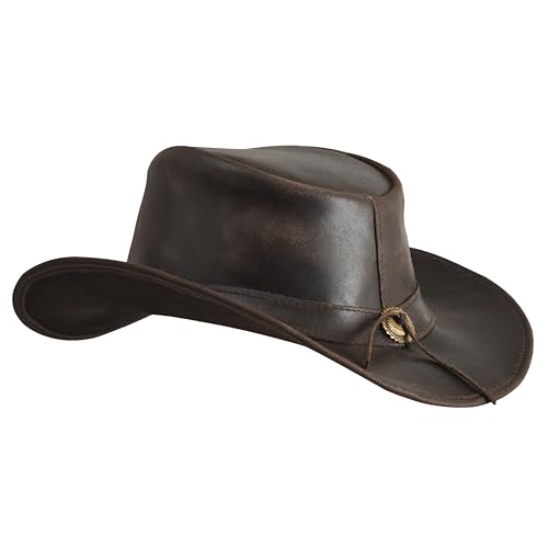 Image of Sidewinder Australian Cowboy Leather hat Steampunk Unisex Adult for Men and Women Shapeable Outback Western Style Wide Brim